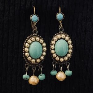 90s Turquoise and Pearl Dangle Earrings